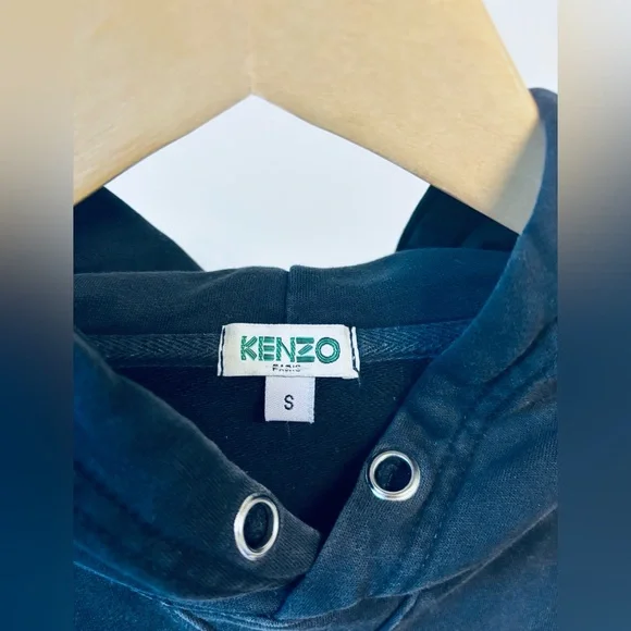 Kenzo Paris Black Tiger Graphic Hoodie with Flower Embroidery Size Small - Picture 5 of 6